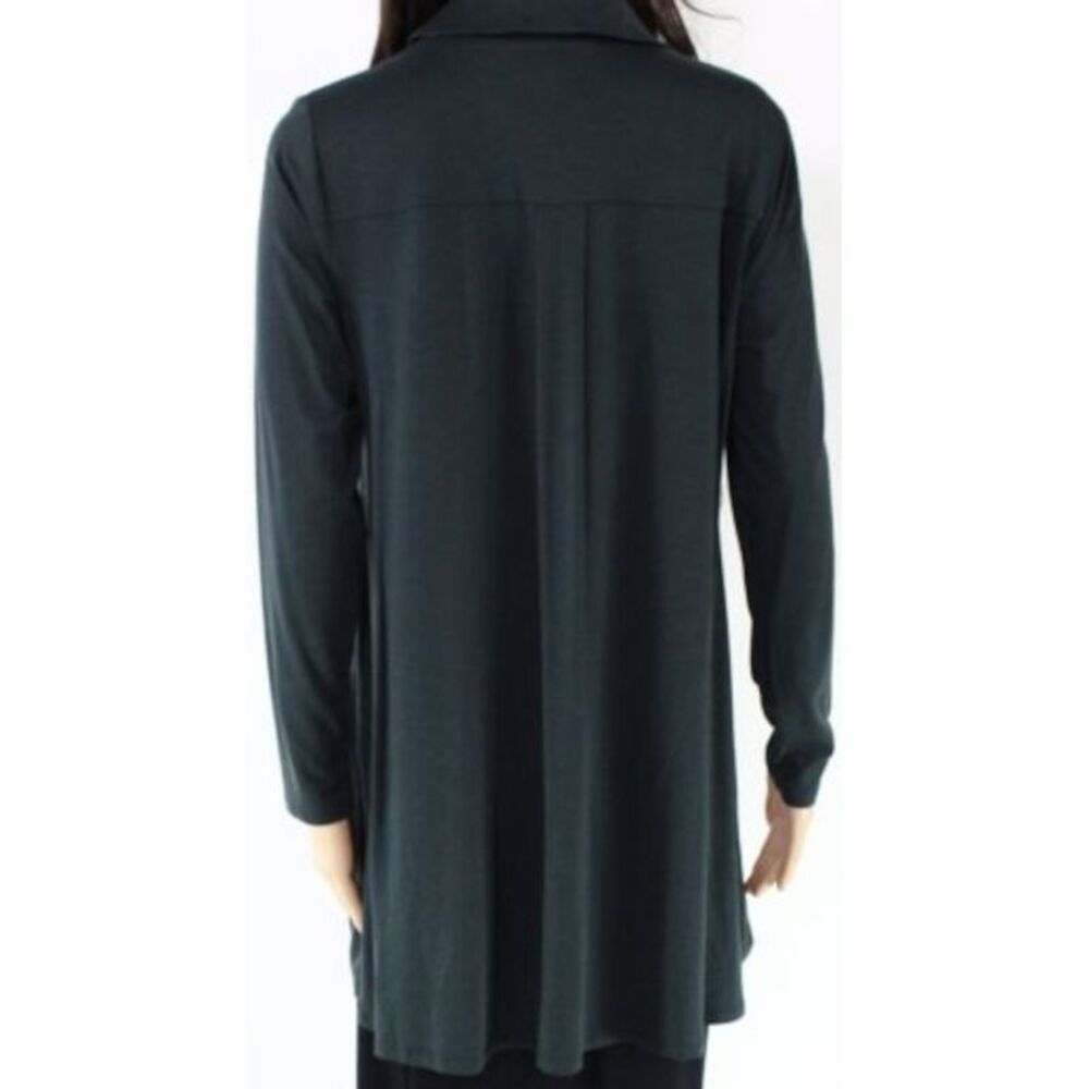EILEEN FISHER Womens Green Stretch Long Sleeve Point Collar Short Tunic Dress L - Picture 2 of 3